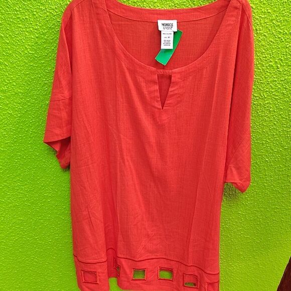 Monroe & Main Orange Red Boxy Blouse - Picture 1 of 3